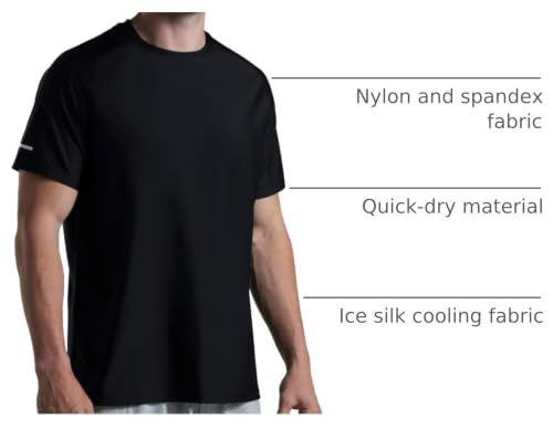 Men's Cooling Ice Silk Running Shirt UPF 50+ Workout T-Shirt Black XXL