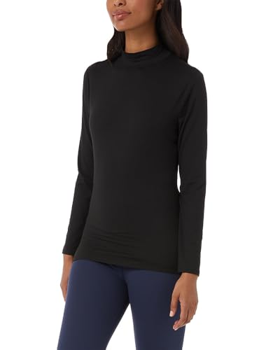 Women's Cozy Heat Base Layer Mock Neck Top Black Medium - Thermal Long Sleeve Shirt for Winter Layering