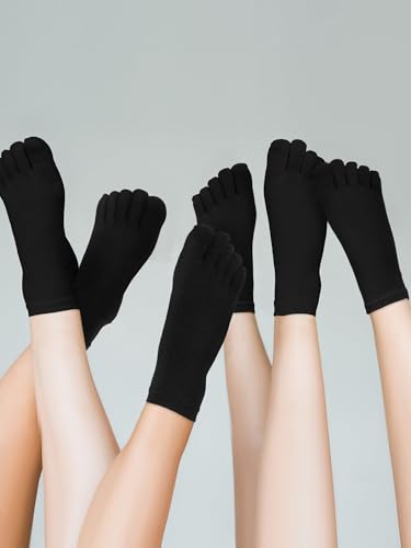 Bencailor Cotton Ankle Toe Socks for Women Men Running - 6 Black 5-9