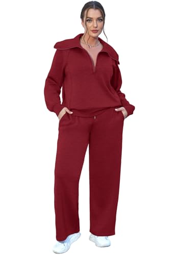 Women’s Lounge Sets 2025 Half Zip Sweatshirt & Wide Leg Pants - Red, Medium