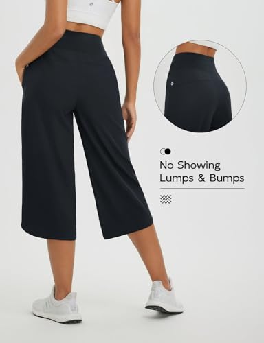 Baleaf Women's Wide Leg Capri Pants with Pockets - X-Large, Black, Hiking Style