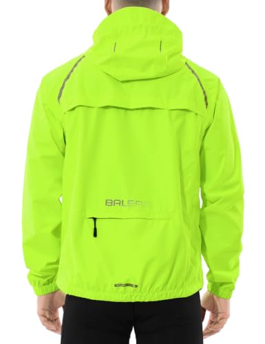 Men's Waterproof Rain Jacket - Reflective Packable Lightweight Outerwear - Fluorescent Yellow, Large