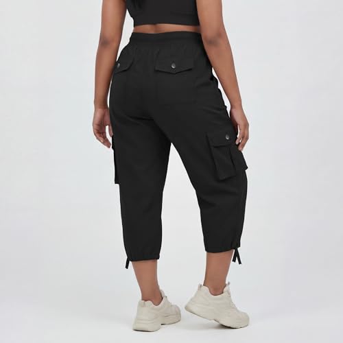 Plus Size Cargo Capris for Women with Pockets Lightweight Stretch Wide Leg Cropped Activewear Joggers - 3X-Large Black