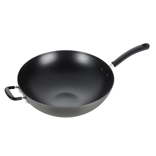 T-fal Ultimate Hard Anodized Nonstick Wok 14 Inch, Oven Broiler Safe 350F, Non Stick Stir-Fry Pan, Cookware, Pots and Pans, Kitchen, Versatile Deep Frying, Saut?, Braise, Stew, Dishwasher Safe, Black