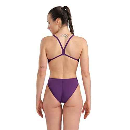 ARENA Women's Solid Team MaxLife Swimsuit Challenge Back One Piece Ladies Bathing Suit Competition Training Athletic Swimwear, Plum/White, US Size 28