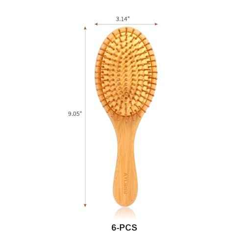 6 Piece Bamboo Hair Brush for Hair Growth, Wooden Paddle Detangler Hairbrush with Natural Bamboo Bristles, For All Hair Types - Women & Men, Scalp Massage, Smooths Tangles & Knots