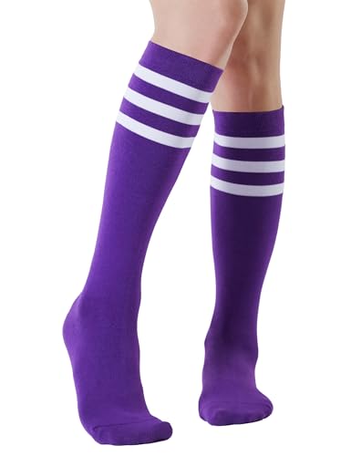 Joulli Women's Knee High Stripe Socks - 1 Pair Purple - Outdoor Sport Socks