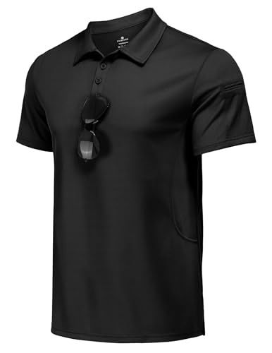 Men's Athletic Polo Shirt - Quick Dry Short Sleeve Black Medium