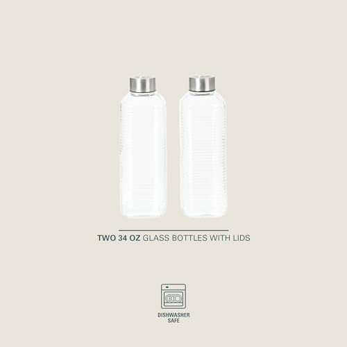 Aspen Heights 33oz Glass Bottle Set - Reusable Leakproof Water & Juice Bottles with Stainless Steel Lids