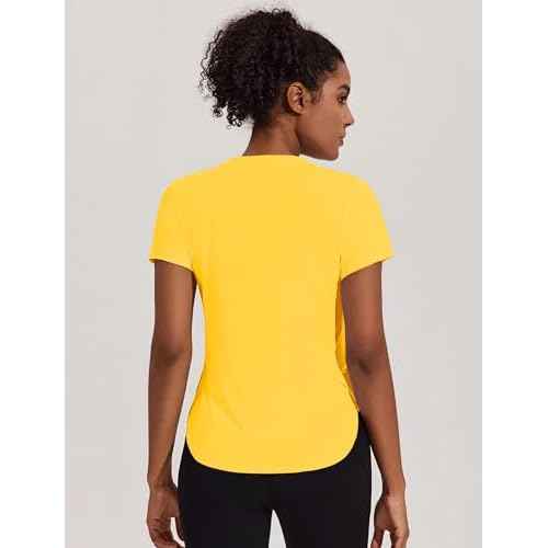 PINSPARK Workout Tops for Women UPF 50+ Yoga Shirts Short Sleeve Athletic Tops with Side Slits Running Gym Tee Top Loose Fit
