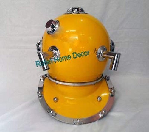 Robin Exports Antique Yellow Diving Helmet US Navy Anchor Engineering Divers Helmet Replica