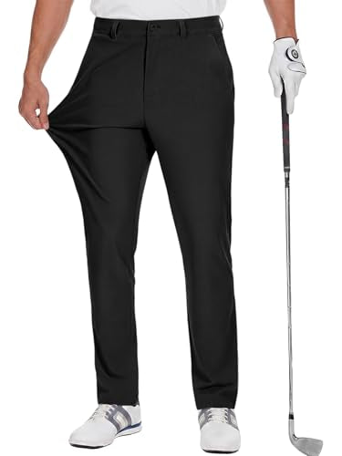 Runcati Men's Golf Pants Stretch Dress Work Slacks 42W x 30L Black