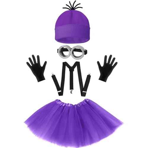 5 Pcs Halloween Costume Women Adults,Purple Beanie/Goggles/Tutu Skirt/Suspenders/Gloves Halloween Costume Accessories