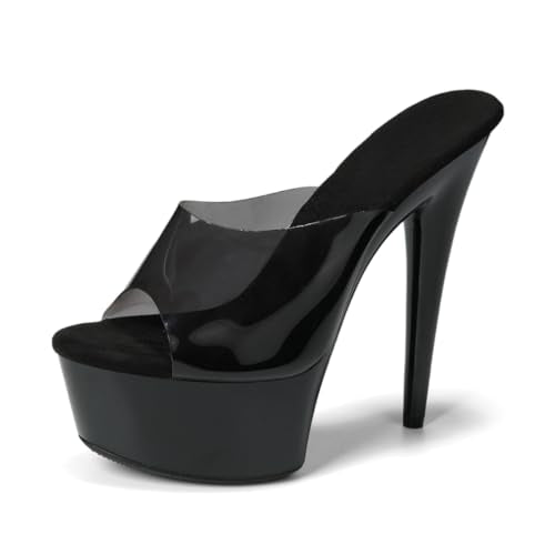 Black 12cm Platform High Heels for Pole Dance & Exotic Shoes - Open Toe, Slip-On
