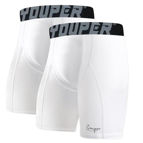 Youper Adult Compression Shorts with Cup Pocket - Medium White, Athletic Supporter for Baseball & Football