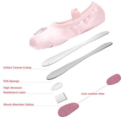 Triple Deer Ballet Shoes for Girls - Pink Bow, Toddler & Kids Satin Practice Slippers