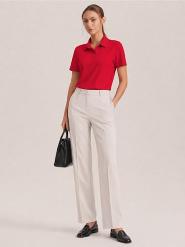 PINSPARK Women's Golf Polo Shirt Large Red UPF 50+ Quick Dry Collared Shirt