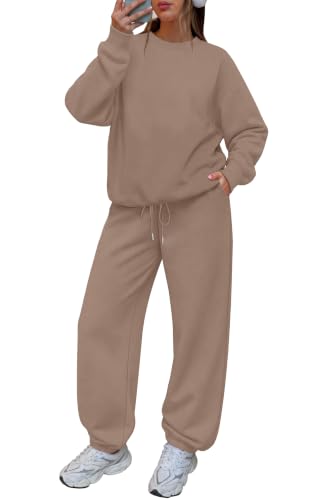 WIHOLL Women's 2 Piece Lounge Set - Khaki Medium Fall Sweatsuit