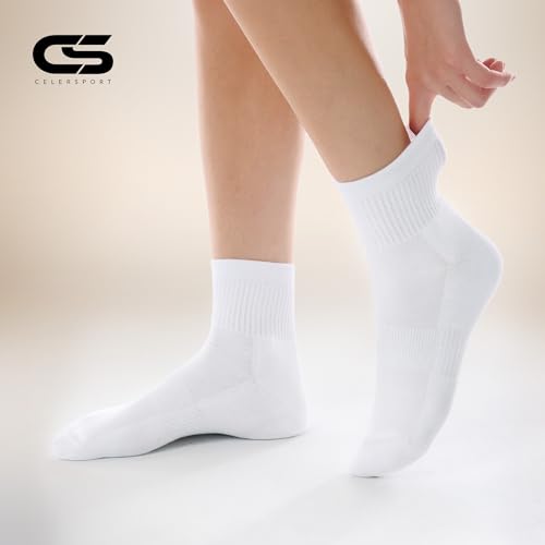 CS CELERSPORT Medium White 5 Pairs Mini Crew Ankle Socks for Women & Men