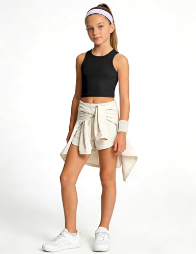 Girls Athletic Tank Top - Sleeveless Dance Crop Top for Kids, 6 Years, Black