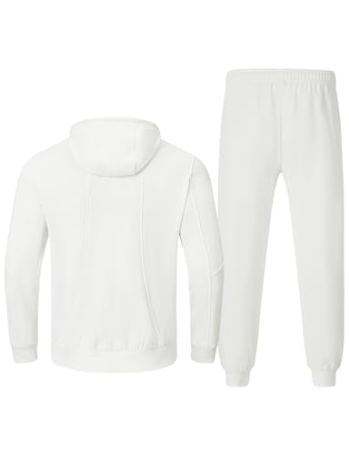Men's Fleece Lined Hooded Tracksuit Set - Small White Winter Thermal Jogging Sweats