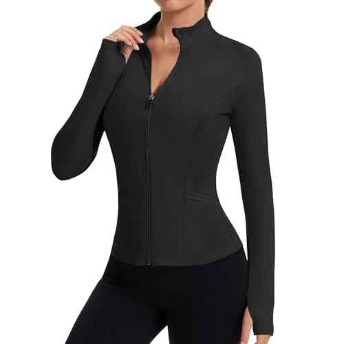 LOMON Women's Athletic Jackets Cropped Long Sleeve Workout Tops Yoga Zip Up Jackets Gym Tops Golf Shirts