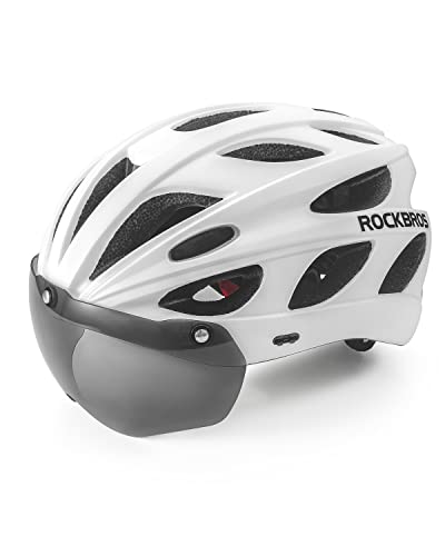 White Adjustable Bike Helmet for Adults with Magnetic Goggles & Sun Visor - 58-65cm