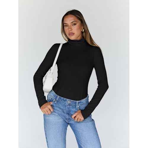 Trendy Queen Women's Turtleneck Long Sleeve Shirts Fall Fashion Basic Thermal Underwear Tops Winter Clothes 2025