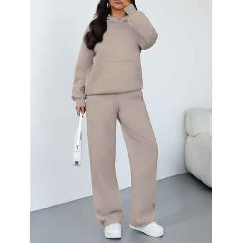 Trendy Queen 2 Piece Lounge Sweat Sets Plus Size Fall Fashion Matching Sweatsuits Wide Leg Pants Travel Outfit Winter Clothes
