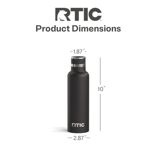 RTIC 20oz Water Bottle with Ceramic Lining - Black, Travel Insulated Bottle