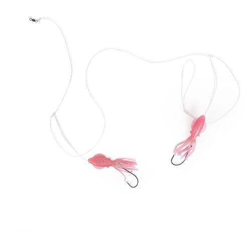Fishing Rig Set - Pink Squid Teasers with Octopus Hooks, 60lb Leader - 5 Pack