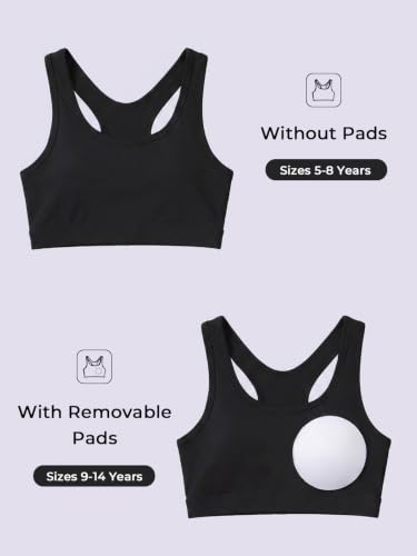 Girls Racerback Sports Training Bra Crop Top - Black, 7-8 Years