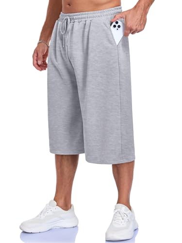 Mens Baggy Sweat Shorts Gym Athletic Basketball Summer Workout Lounge Beach - Large Gray