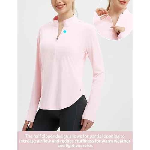 baleaf Women's Sun Shirts UPF50+ Half 1/4 Zip Shirt Rash Guard Long Sleeves SPF Lightweight Clothing UV Protection Hiking Top