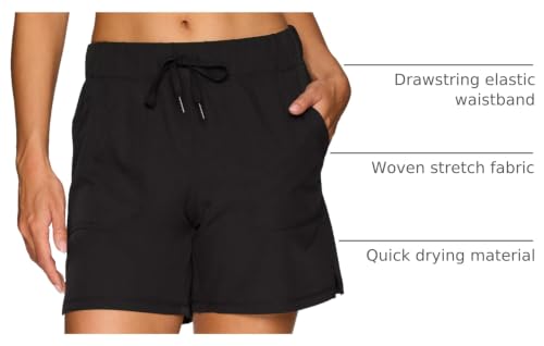 RBX Active Women's 6-Inch Black Walking Shorts - Small, Stretch Woven, Quick Drying with Pockets