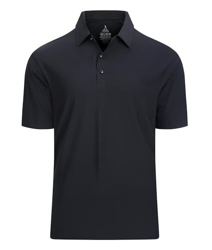 Mens Golf Polo Shirt - Quick-Dry Solid Short Sleeve Top, Large Black