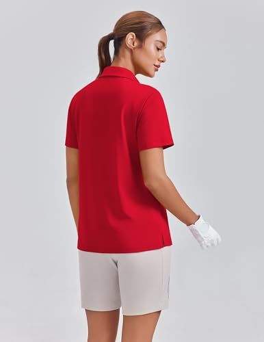 PINSPARK Women's Golf Polo Shirt Large Red UPF 50+ Quick Dry Collared Shirt