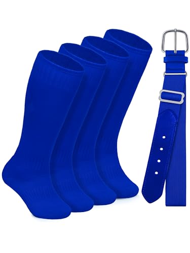 Toddler Baseball Socks and Belt Set - 2 Pairs, Cotton, Royal Blue 2-4T