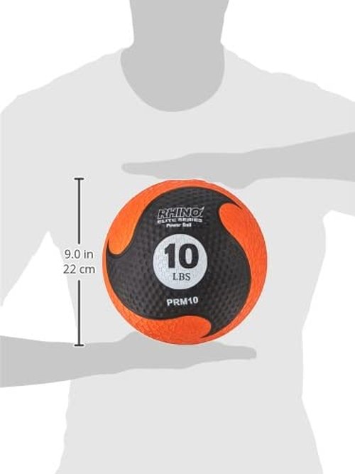 Champion Sports Rhino Elite Medicine Ball-Durable Rubber Weighted Ball & Textured Grip for Core Strength-Cardio & Cross-Training Workouts-Home or Gym Fitness-Orange (10lbs)