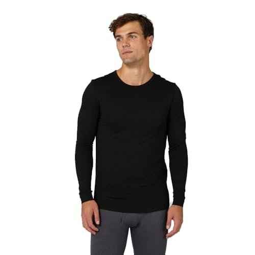 32 Degrees Heat Men's Lightweight Crew Base Layer Thermal Top | Form Fitting | Long Sleeve| 4-Way Stretch, Black, Medium