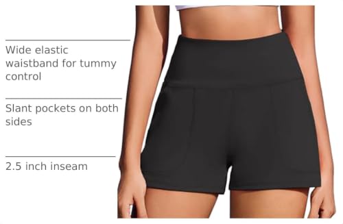 PINSPARK Women's High Waisted Athletic Shorts Wide Leg Yoga Workout Shorts Medium Black