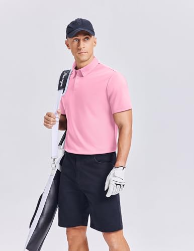 Men's Golf Shirt Short Sleeve Quick Dry Collared Polo Shirt - Large Pink