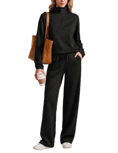 Petite Black Lounge Sets for Women Half Zip Tracksuit Fall 2026
