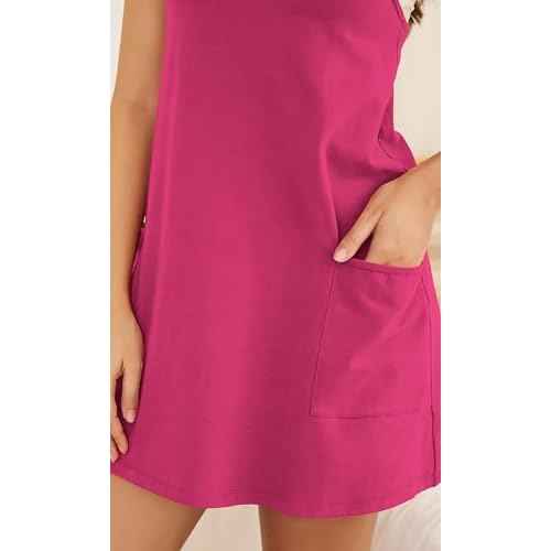 ODODOS Women's Purevibe Cotton Mini Dress with Pockets Strappy Racerback Cover Up Tank Dress (Shirts Not Included)