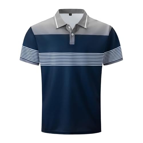 Mens Fashion Color Block Polo Shirts Casual Short Sleeve T Shirt Striped Moisture Wicking Golf Shirts Tops