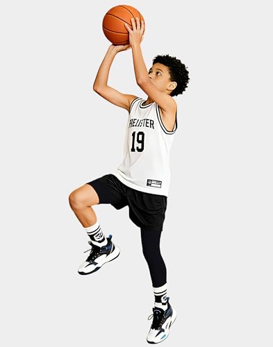 Youth Boys Basketball Compression Leggings - Left Long, Medium, 2-Pack Black & White