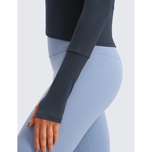 CRZ YOGA Women's Long Sleeve Crop Top Quick Dry Cropped Workout Shirts Half Quarter Zip Pullover Running Athletic Fall Shirt
