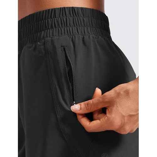 CRZ YOGA Womens High Waisted Running Shorts Mesh Liner 3'' Dolphin Quick Dry for Athletic Gym Track Workout with Zip Pocket