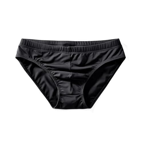 Men's Quick Dry Swim Briefs with Drawstring - Medium, Black