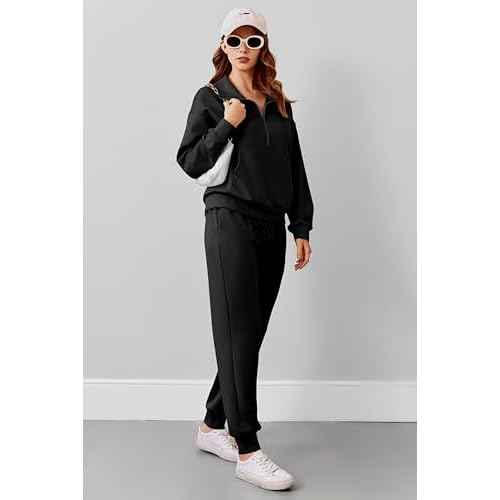 PINSPARK 2 Piece Sets for Women 2025 Fall Travel Outfits Long Sleeve Tracksuit Joggers Sets Half Zip Sweatsuit Matching Set